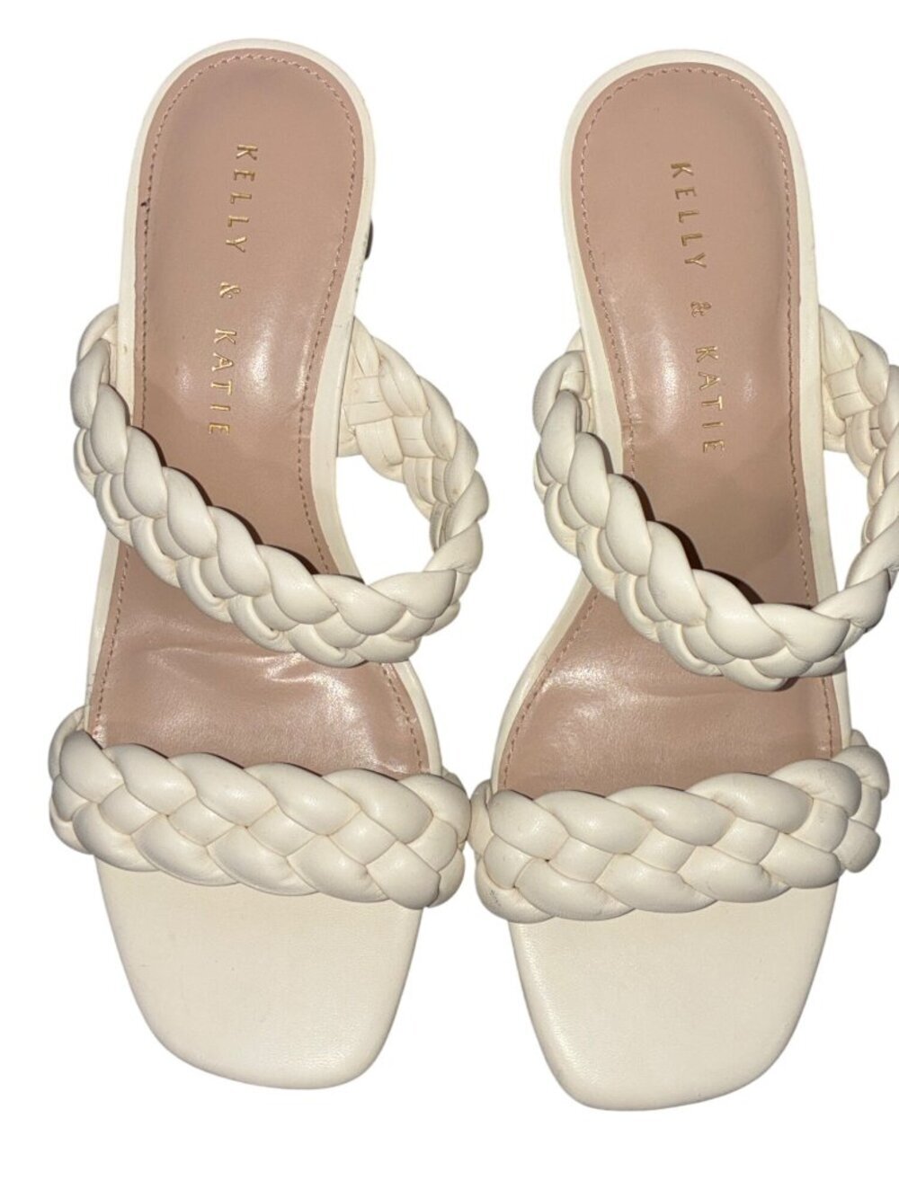 Kelly & Katie White Braided Heeled Sandals Womens Size 6.5 Square Toe Faux Leath